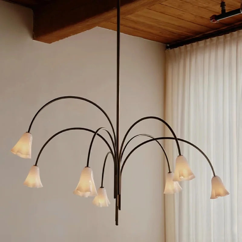 2026 Nordic Murano Glass Floral Chandelier Metal Brass Nickel Black Dimmable Ceilings Lustre for Living Room