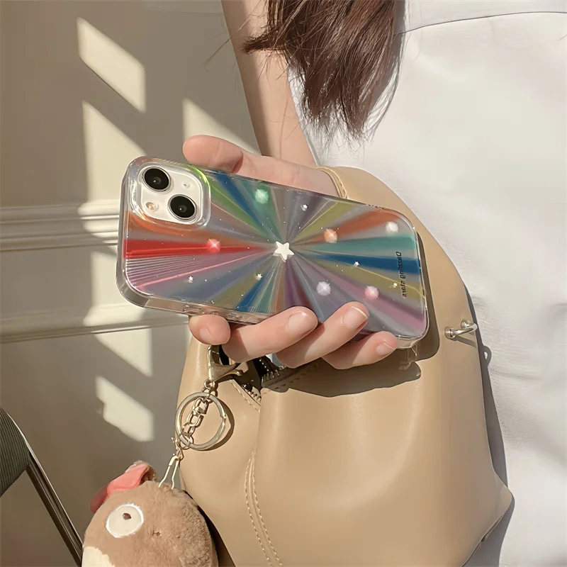 Luxury Laser Rainbow Phone Case For iPhone 15 Pro 11 12 13 14 Pro 14pro Max Cover Shockproof Cute Protective Cases For Girls