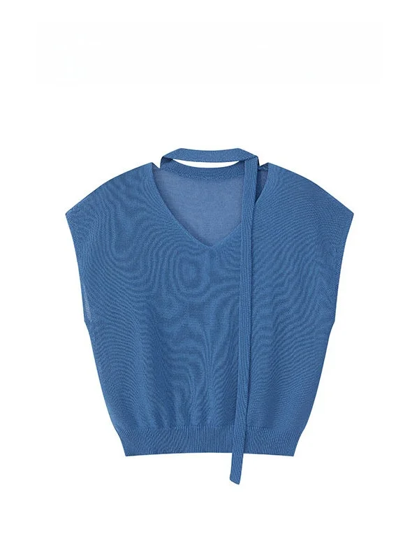 

Faionable Knitted Tie Iris Hepburn Summer 2026 ort Sve Top Ele Design Knitwear Women's Overhead Sle