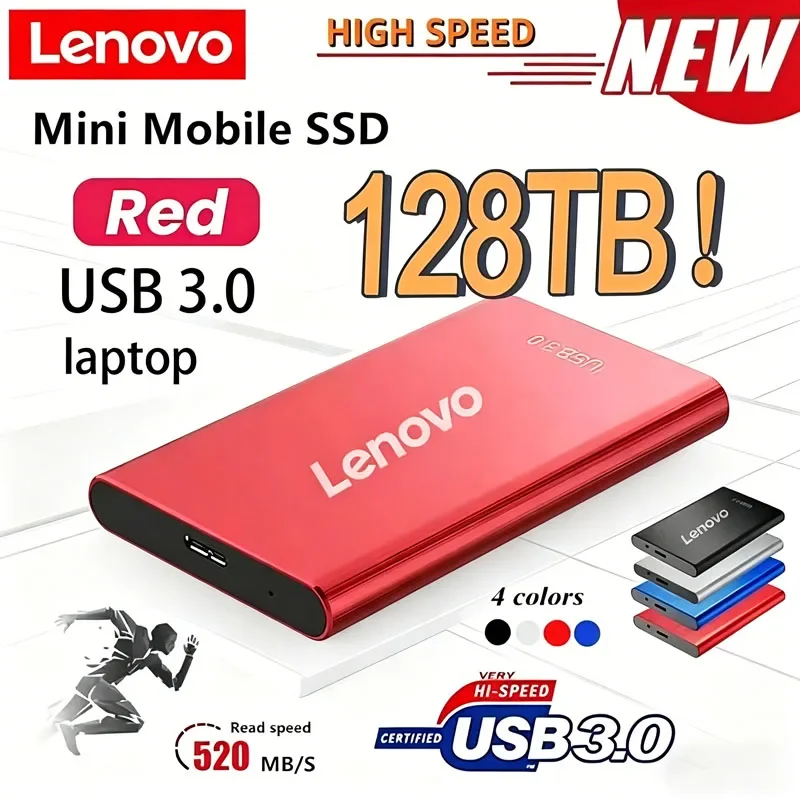 

Портативный SSD-накопитель Lenovo 256 ТБ, высокоскоростной SSD 2 ТБ, внешний жесткий диск 8 ТБ, массовое хранилище данных, интерфейс USB 3.0, накопитель для ноутбуков и компьютеров