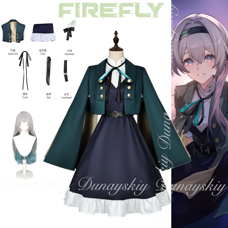 

Honkai: Star Rail Game Firefly Cosplay With Midsummer Firefly Covenant And Gray And Cyan Gradients Wig Cosplay Costume Full Suit