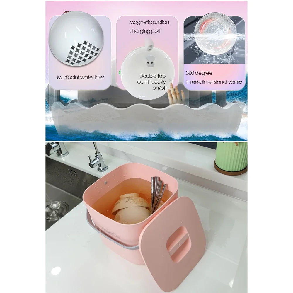 18W Ball Mini Ultrasonic Dishwasher Portable USB Washing Machine Wireless Sink Fruit Dish Washer Electric Kitchen Home 초음파 식기세척기