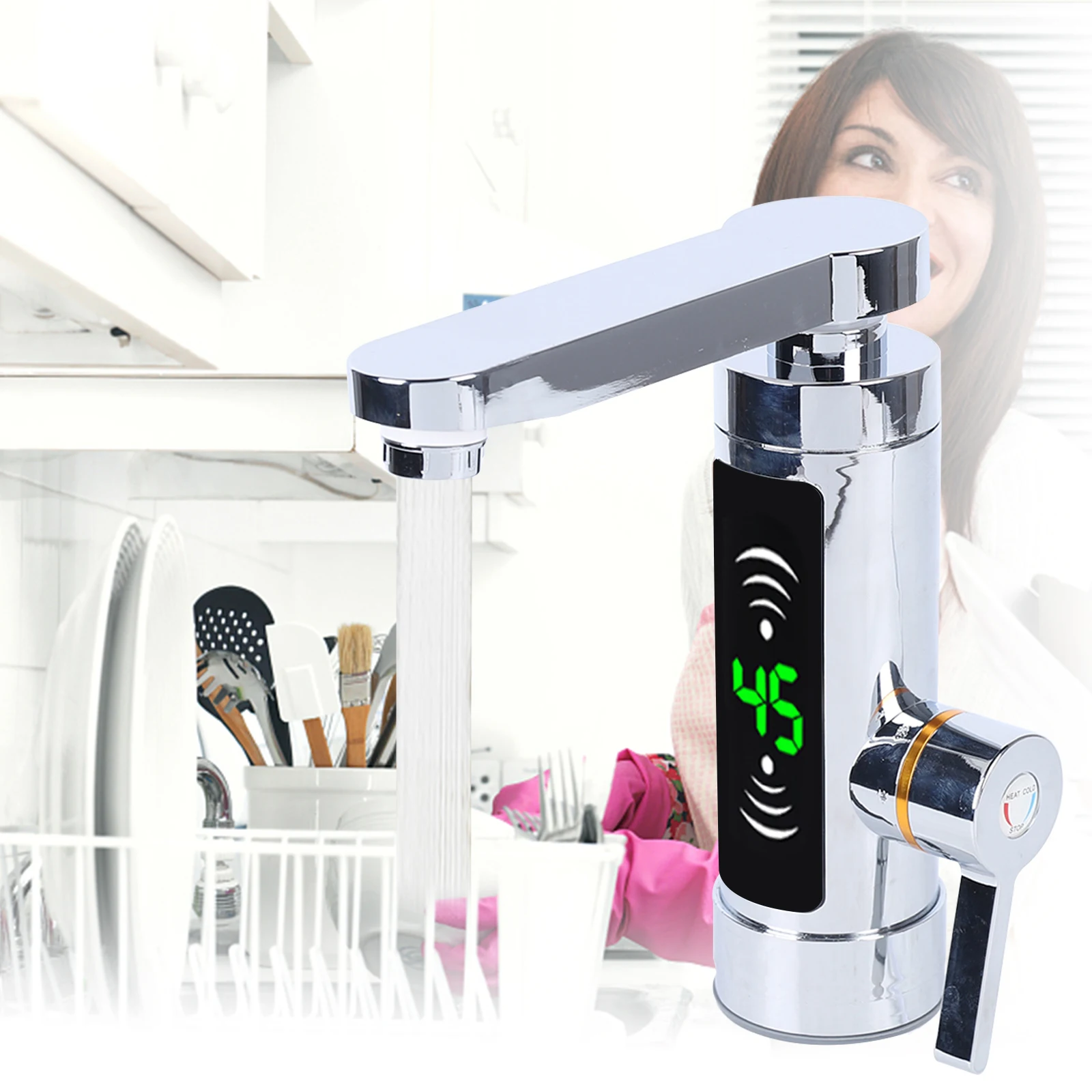 Kitchen Faucets Digital Display of Electric Fast Heating Hot Water Faucet 3300W