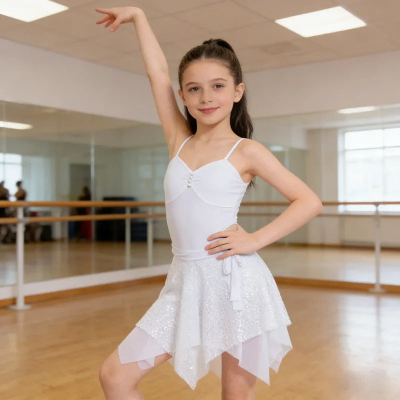 Summer Kids Latin Dance Clothes Girls Practice Performance Wear Sequined Skirt Split Suit Cha Cha Dance Practice Dress