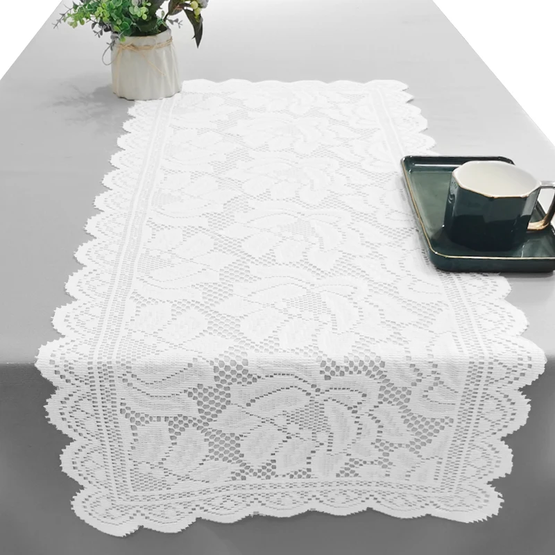 Modern minimalist white lace table runner-Nordic style table decoration set linen tablecloth is suitable for kitchen restaurants