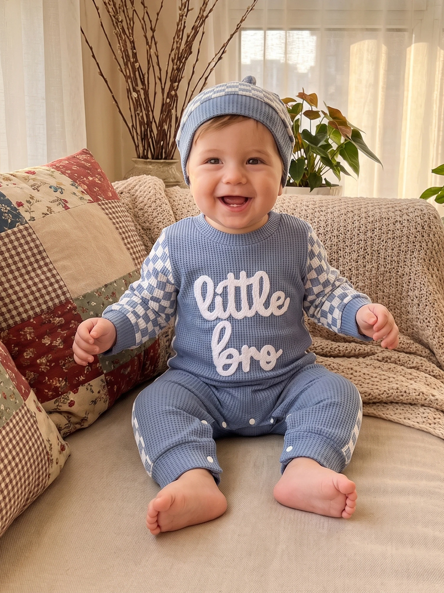 Neck Bodysuits Waffle Boy Fall Waffle Letter Hat Crew Neck Bodysuits Neck Embroidery Crew Durable Baby Boy Fall