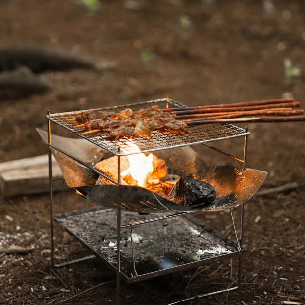 Bonfire Stand Portable Camping BBQ Grill Folding Outdoor Wood Burner Stainless Steel Campfire Stove for Outdoor Backyards