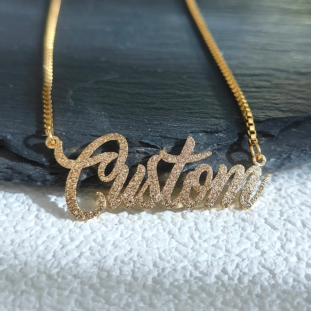 

Personalized Custom Frosted Name Necklace for Women Charm Stainless Steel Customized Nameplate Pendant Necklace Fine Jewelry