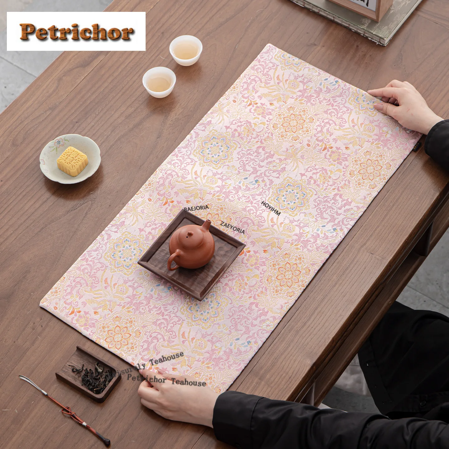 Double-sided Brocade Baoxiang Flowers Tea Table Mats Elegant Drink Coaster Dinner Table Cloth Mat Chinese Tea Set Collection