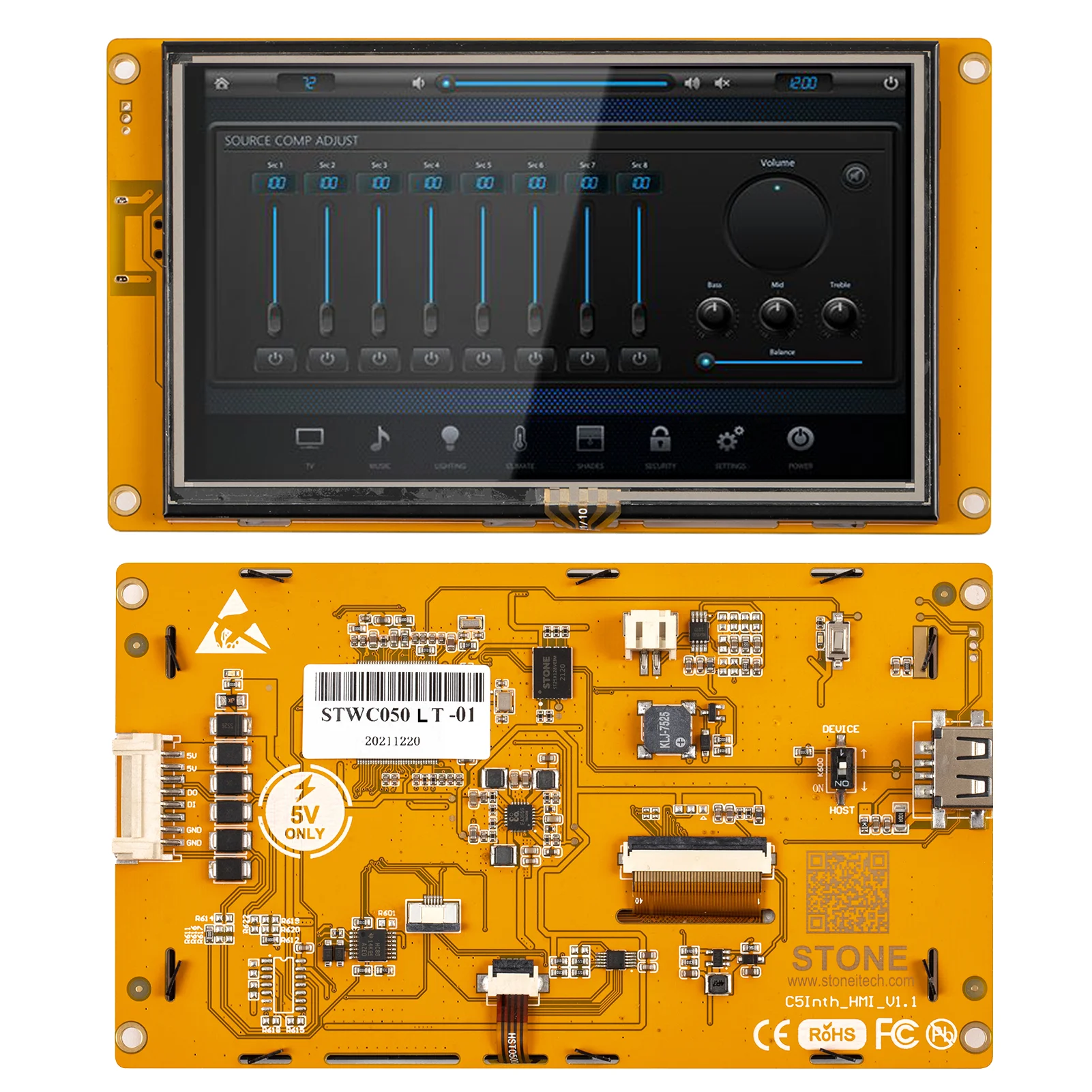 

SCBRHMI C Series 5” Resistive Touchscreen Smart HMI TFT LCD Module with 800xRGBx480 Resolution