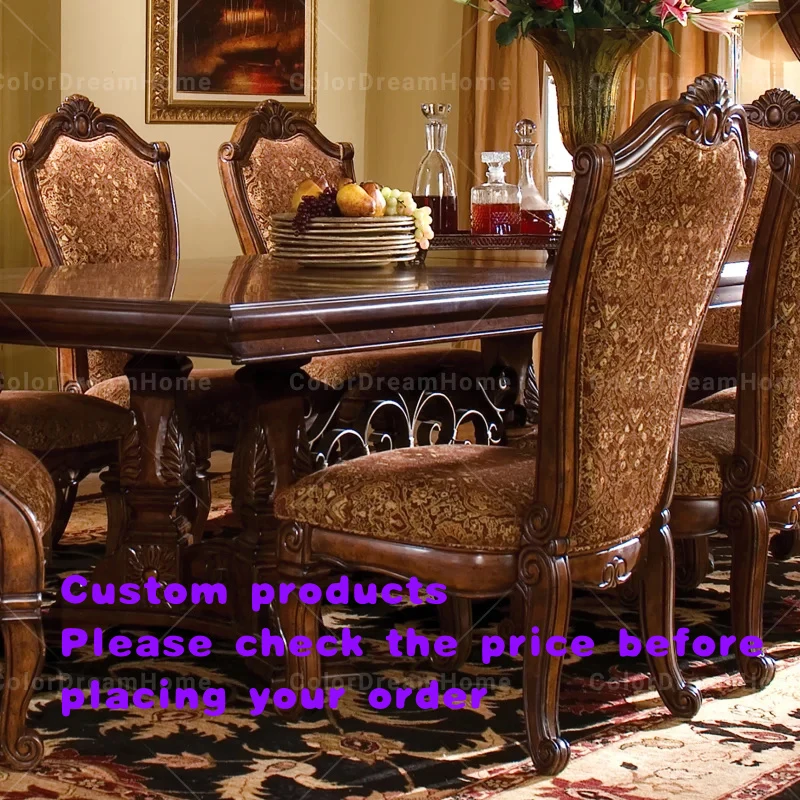 custom.American Design Restaurant Luxury Carved Wooden Dining Side Chair Antique Genuine Leather Upholstered Dining Chair