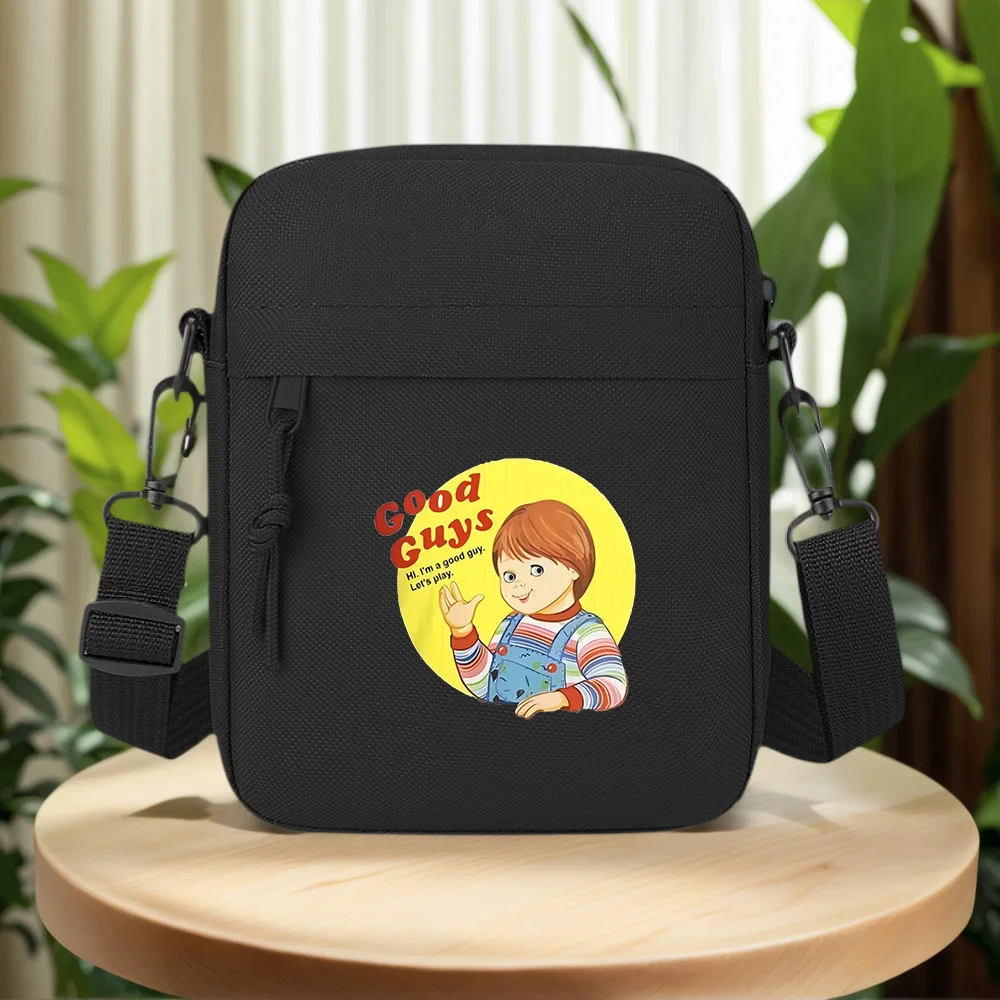 Good guys doll,striped shirt,overalls,play Men Crossbody Bag Single Shoulder Women Cartoon Anime Film Printing Design Unisex
