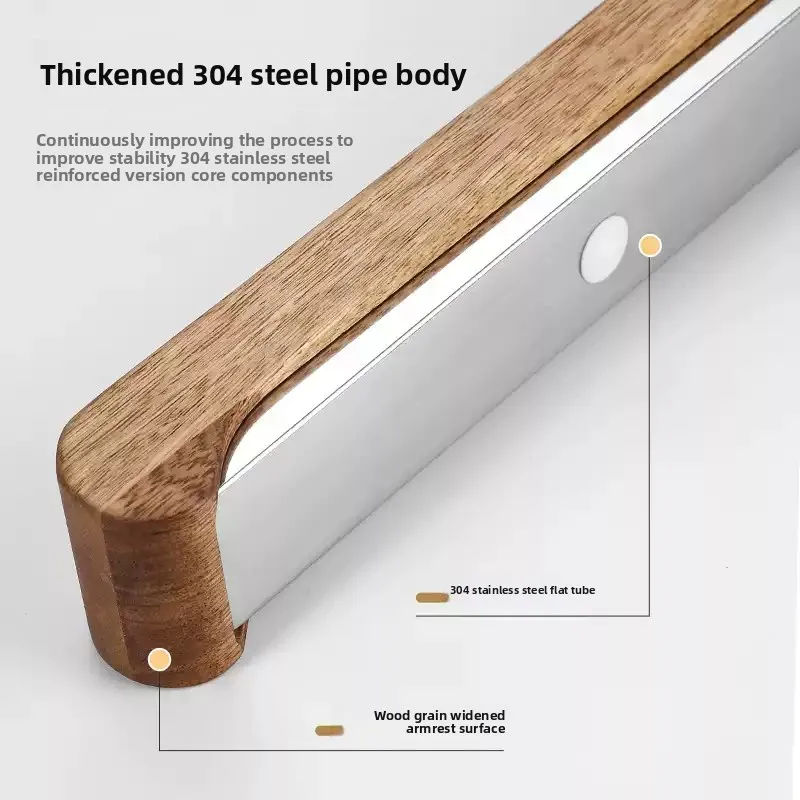 Solid Wood Foldable Grab Bar, 304 Stainless Steel Thickened Anti-Slip Safety Handrail for Bathroom