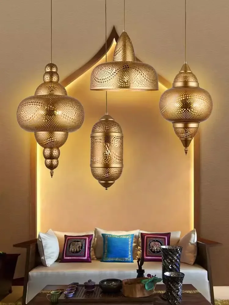 

Arabic style restaurant pendant light, Southeast Asian Thai decorative pendant light, gold hollowed out lighting fixture