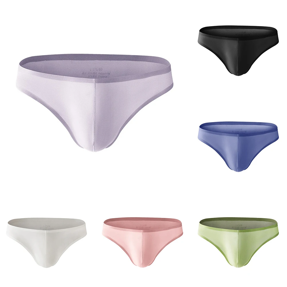 

Men Underwear Sexy Ice Silk Briefs Pouch Panties Low Rise Underpants Smooth Summer Quick-Drying Breathable Slip Homme