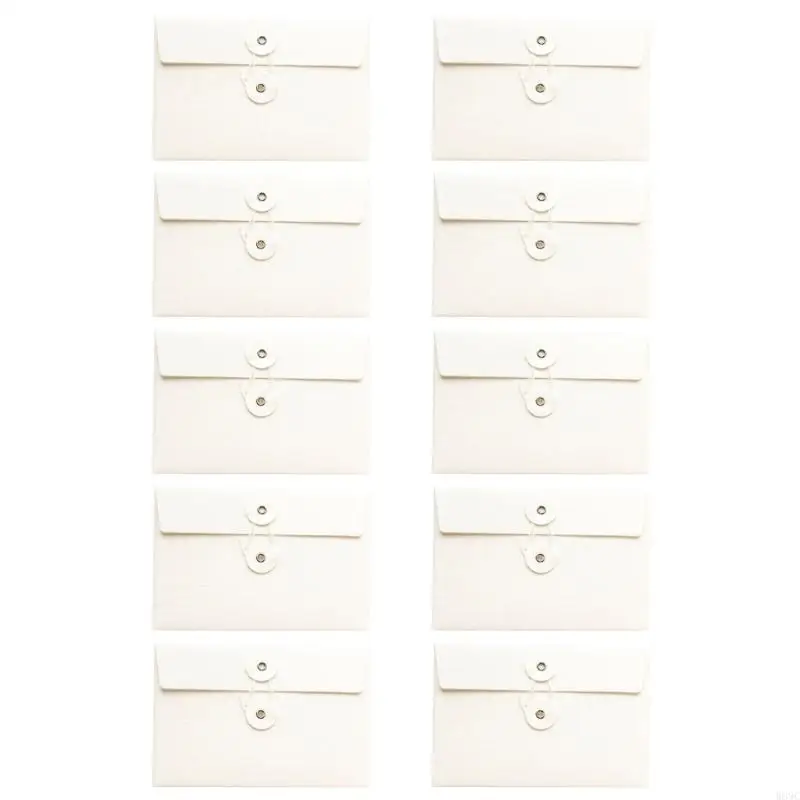 W89C 10pcs Phong bì giấy bền với nút & chuỗi tuyệt vời để cảm ơn bạn Ghi chú và lời mời Tài liệu Người tổ chức