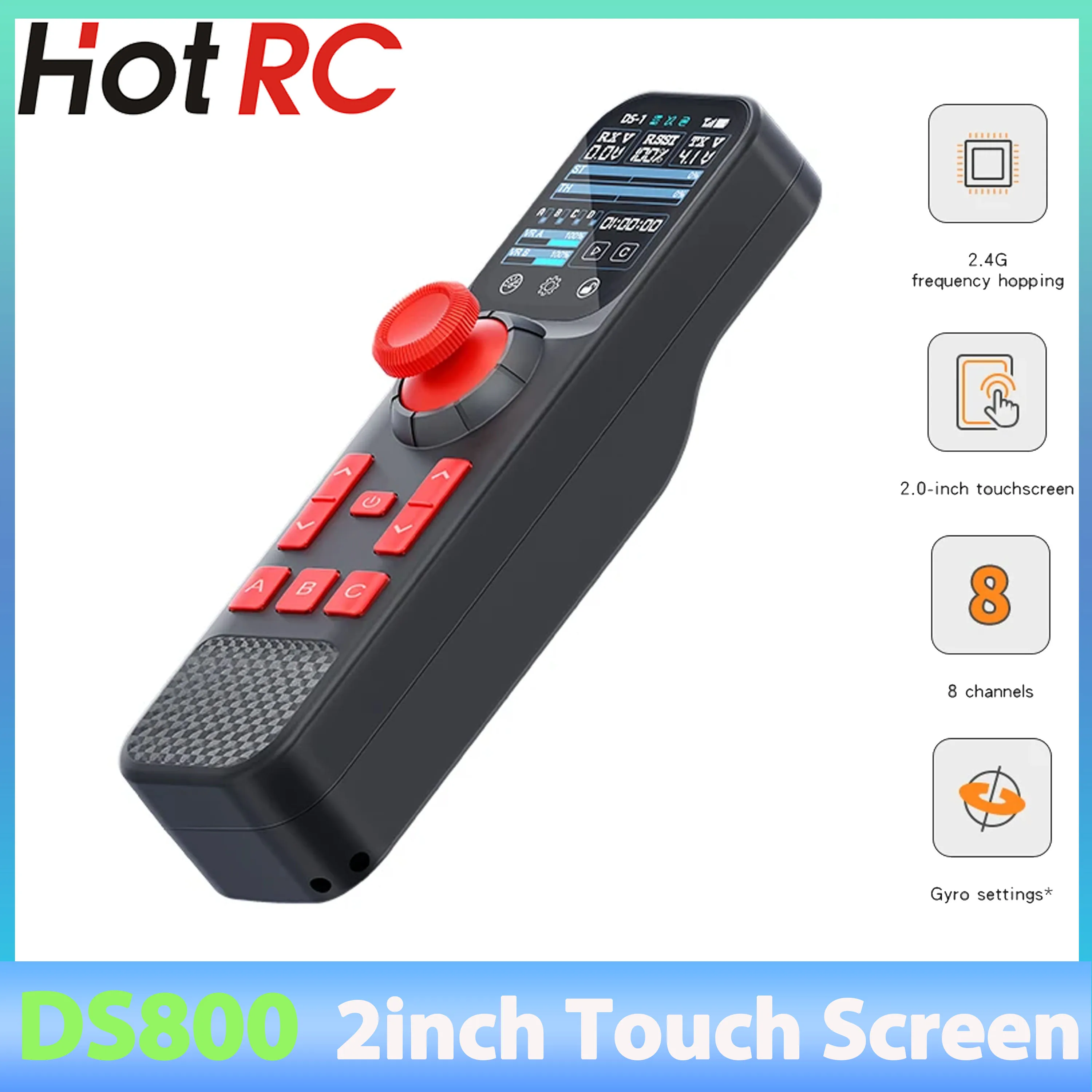 HOTRC DS-800 DS800 8CH 2.4G Radio System Transmitter Touchable Color Screen Remote Control F-08A Receiver for RC Boat Ship Car