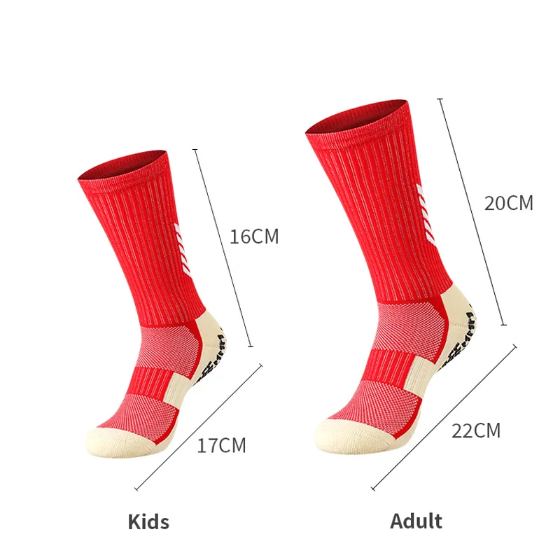 High Quality Anti Slip Grips Football Soccer Socks for Men and Kids Boys Non Skid Thick Cushion Crew Socks White Black Blue