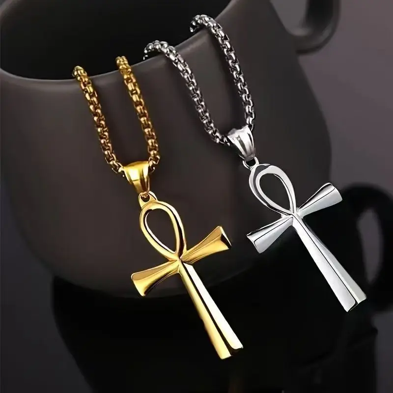 Egyptian Ankh Cross Pendant  Stainless Steel Life Symbol Jewelry Necklace