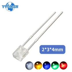 50/100Pcs Led 2*3*4Mm Vierkante Led Diode Super Helder Transparant Luminescentie Lichtgevende Diode Wit Groen Rood Geel Blauw