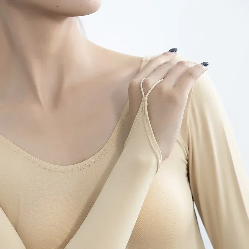 ชุดจั๊มสูท เสื้อเชิ้ตแขนยาวสีเนื้อ สอบศิลปะเต้นรํา สายรัดระงับ ชุดฝึกบัลเล่ต์หญิงผู้ใหญ่