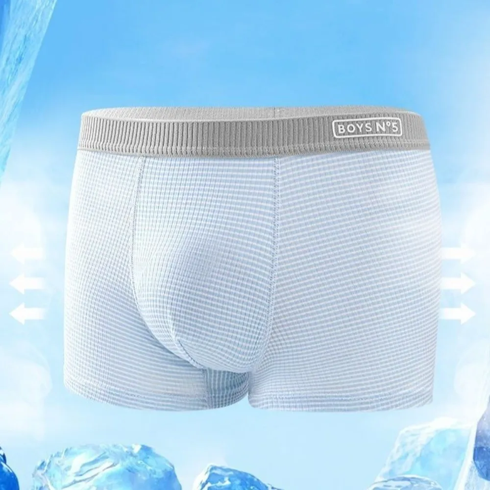 

4Pcs Comfortable Thin Ice Silk Boxer Briefs Seamless Mid Waist Ice Silk Boxers Lingerie Teenager Underwear for Men Men