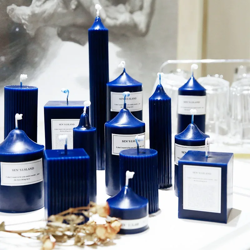 Wholesale Blue Unscented Candles Geometry Church Candle Unity Candle Set for Home Decor Wedding home decoration drop shipping