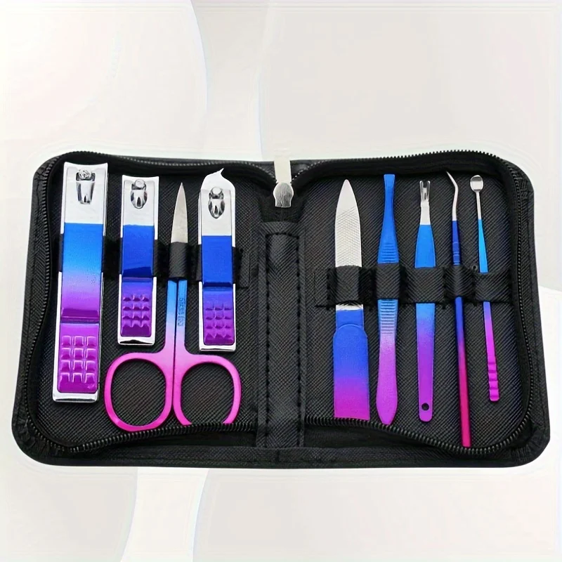 Kit de manucure et pédicure professionnel en acier inoxydable, soin des ongles de précision avec étui de voyage, coupe-ongles et ciseaux, ensemble de 9 à 18 pièces