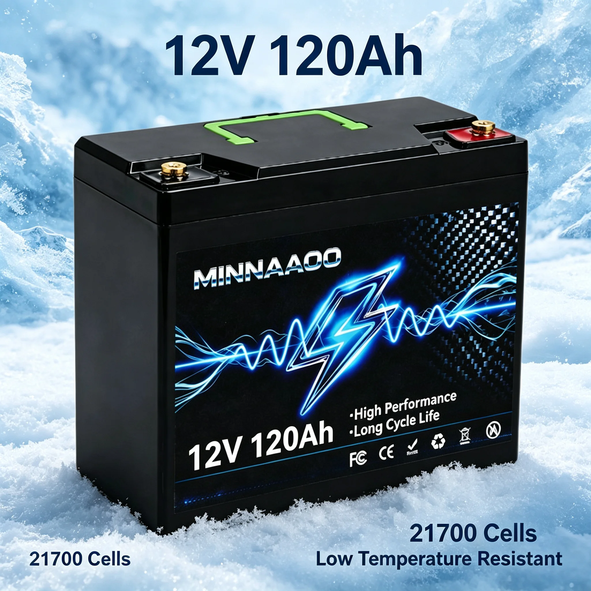 Premium 12V 120Ah Deep-Cycle LiFePO4 Batterie mit 21700-Zellen, 8000+ Zyklen Lebensdauer, eingebautem BMS für Wohnmobile, Solaranlagen, Off-Grid-Heimspeicher, Marineboote