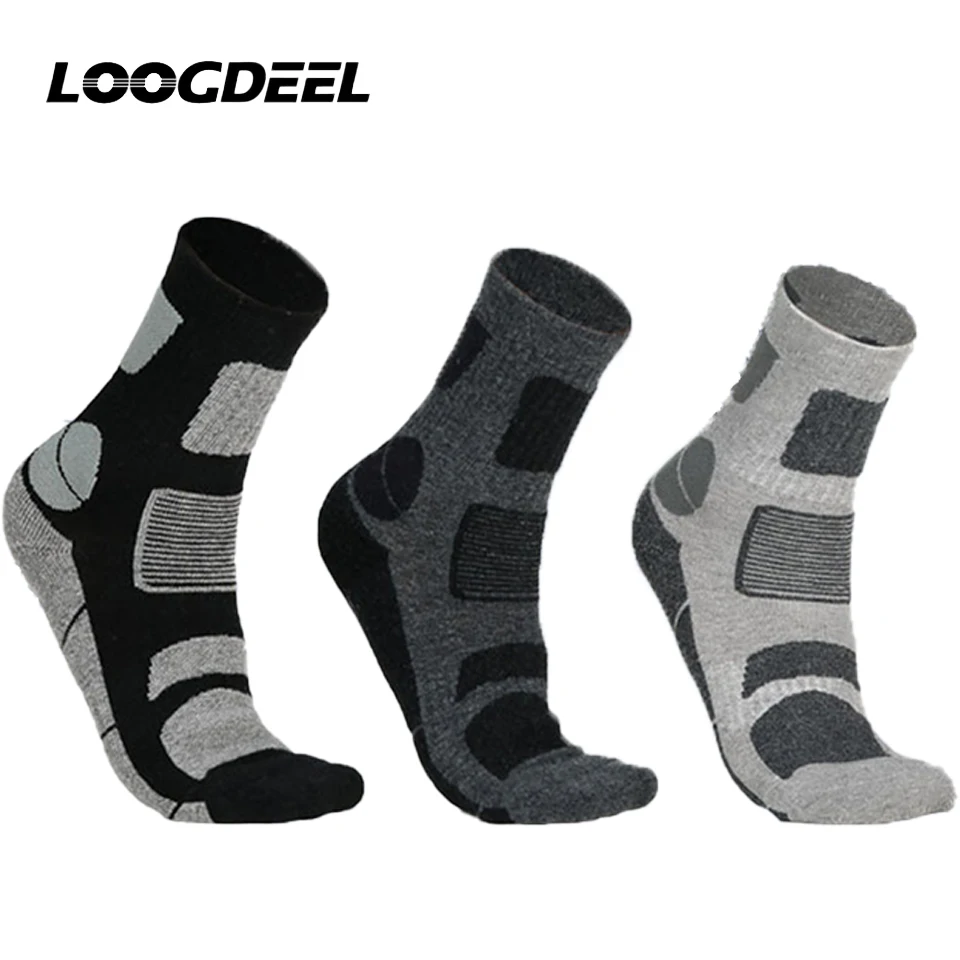 LOOGDEEL Kaus Kaki Lari Mendaki Gunung Kaus Kaki Bersepeda Bernapas Setengah Betis Peredam Penyerap Ringan Lembut Kaus Kaki Wol Merino Pria Wanita