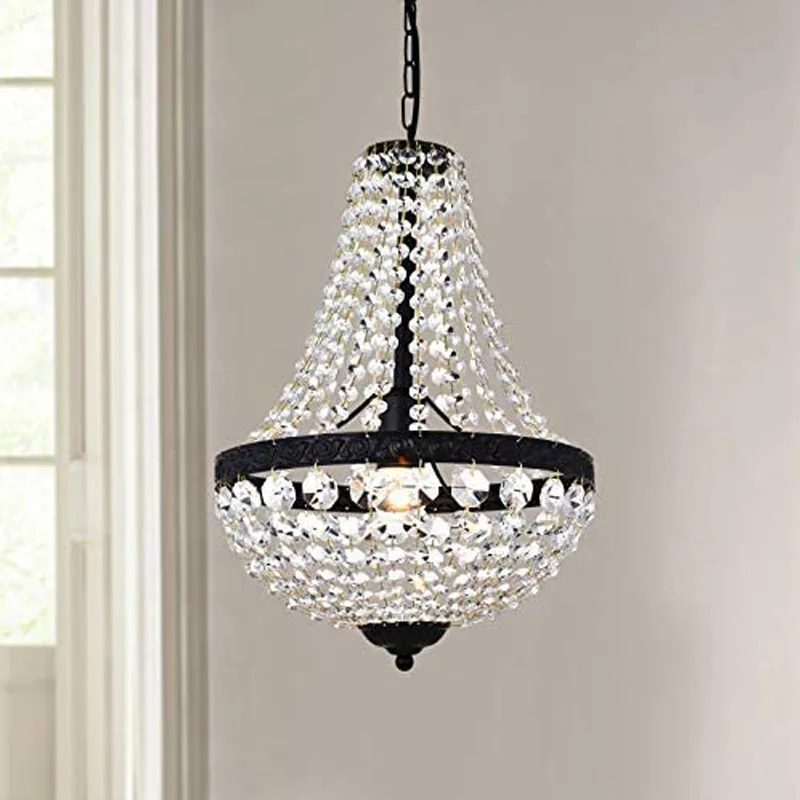 

American Crystal Pendant Lamp Restaurant Living Room Bar Dining Room Chandelier Bedroom Iron Art Hanging Lamp