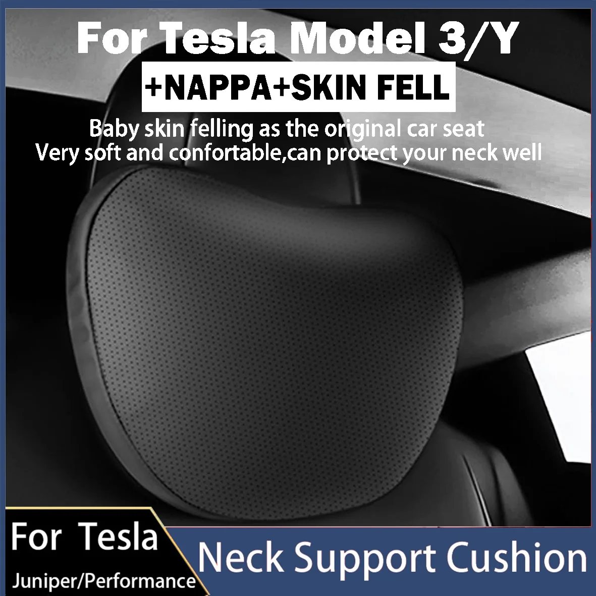 Für Tesla Model 3/Y Juniper Beflocktes/Leder-Autositz-Nackenkissen Weiches Memory-Nackenkissen Hochwertige Kopfstütze Lendenwirbelstütze
