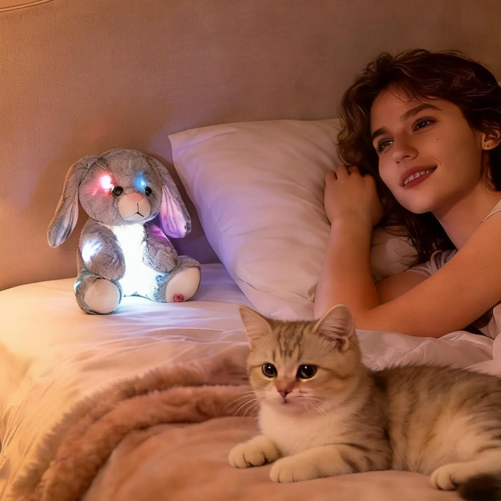 Leuchtendes Plüschtier, 9,8 Zoll Hase, kuschelige Sammlerpuppen, gefüllter Hase, Plüsch für Jungen und Mädchen, Zuhause, Kinderzimmer, Schlafzimmer