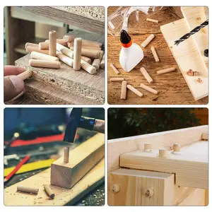 Pinos redondos de passador de madeira canelados, passador pino hastes set, montagem de móveis, gaveta do armário, artesanato de madeira, 100, 50pcs 12 principais vendas tronco madeira decorativo - №6