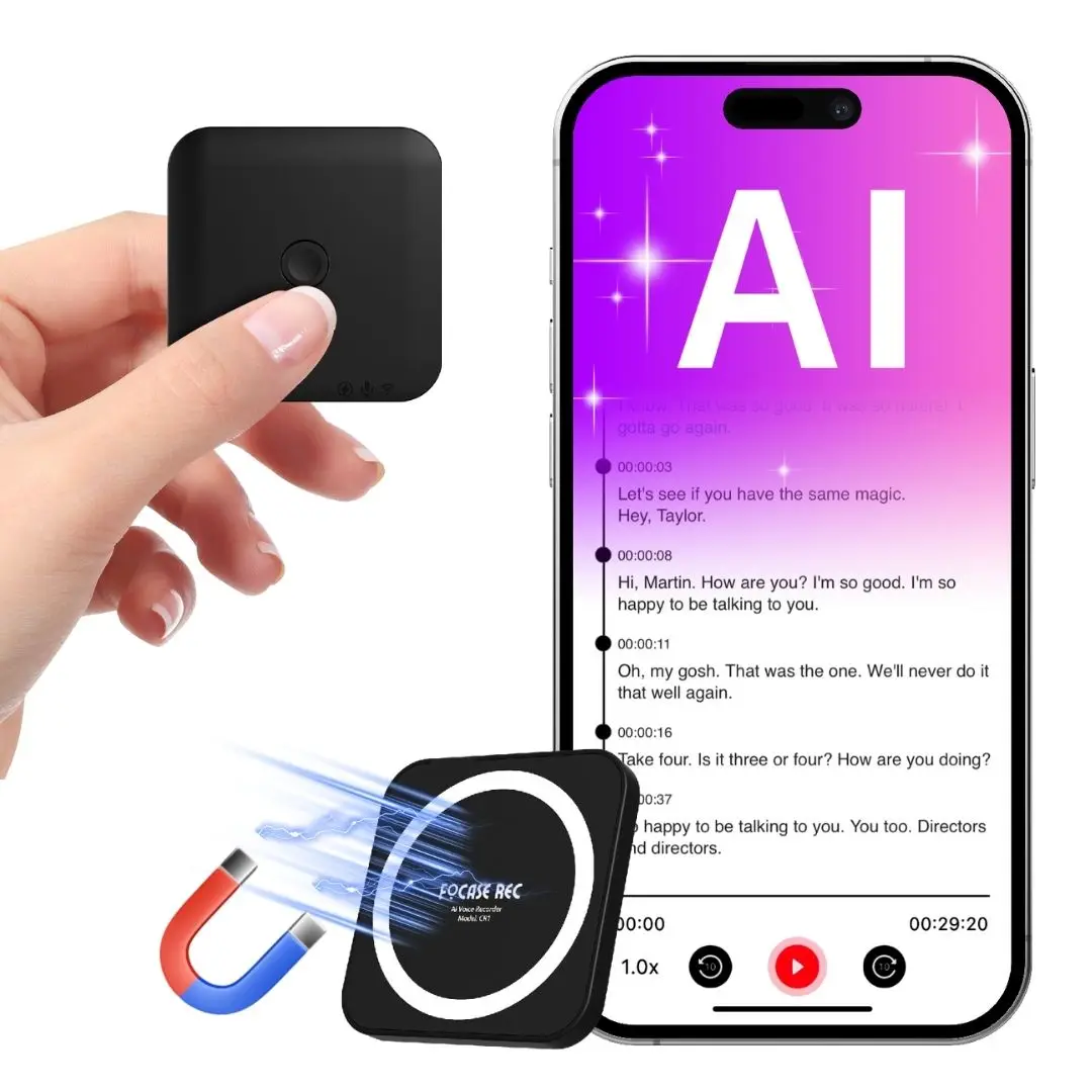 Mini enregistreur AI 128G à activation vocale avec transcription en texte, fonctions de transcrire, résumer et traduire, enregistrement des appels téléphoniques