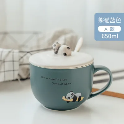 Panda Mug Cartoon Cute Animal Breakfast Cup with Cover and Spoon Large Capacity Heat-resistant Domestic Couple Ceramic Cup