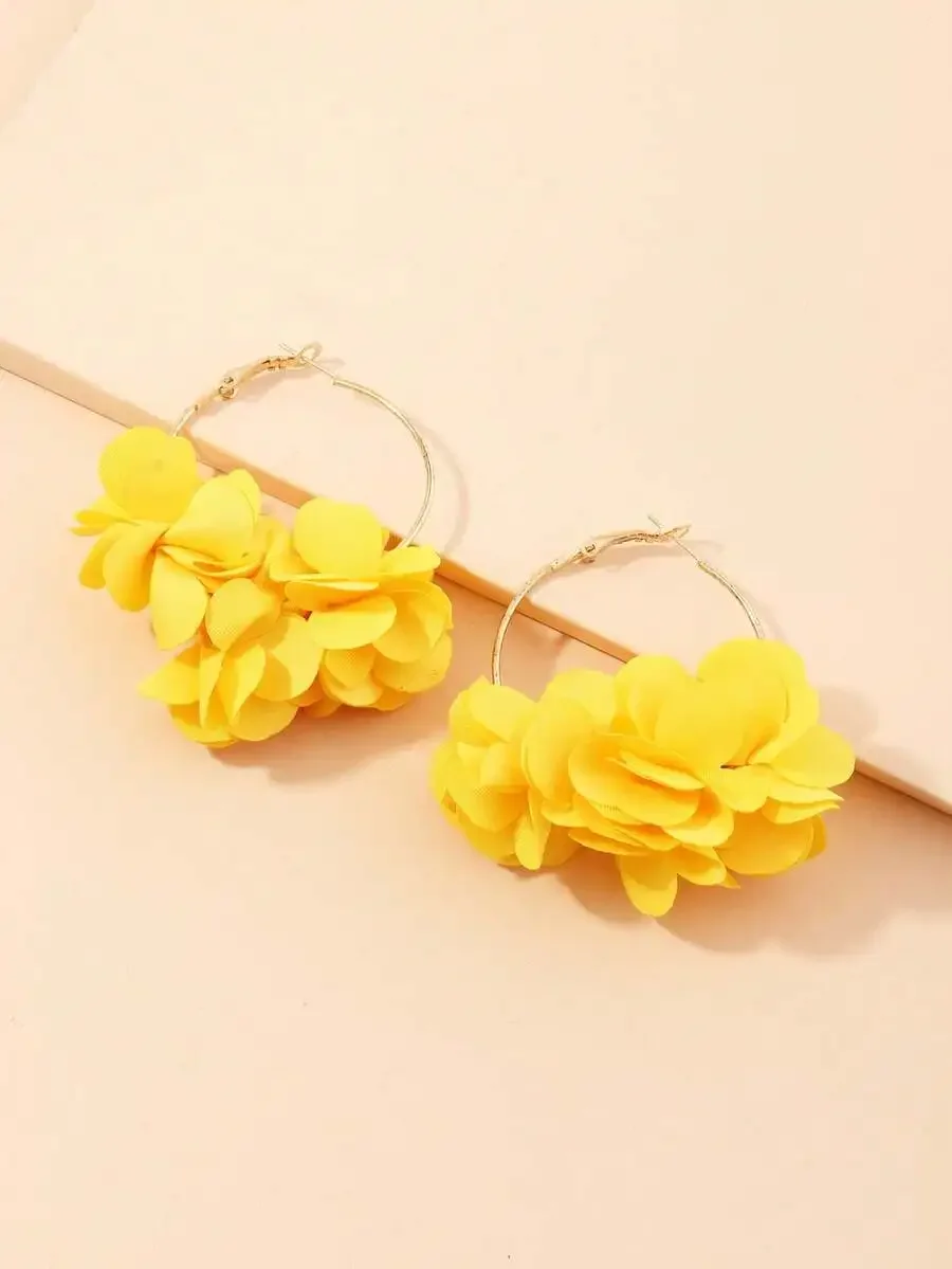 

Bright Yellow Fabric Floral Hoop Earrings For Women – Trendy Party Jewelry Gift For Mom, Valentine’s Day, Mother’s Day