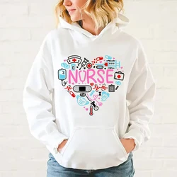 Sudadera con capucha para mujer, suéter de manga larga con estampado de amor y enfermera, moda informal para el día de las enfermeras, invierno y otoño