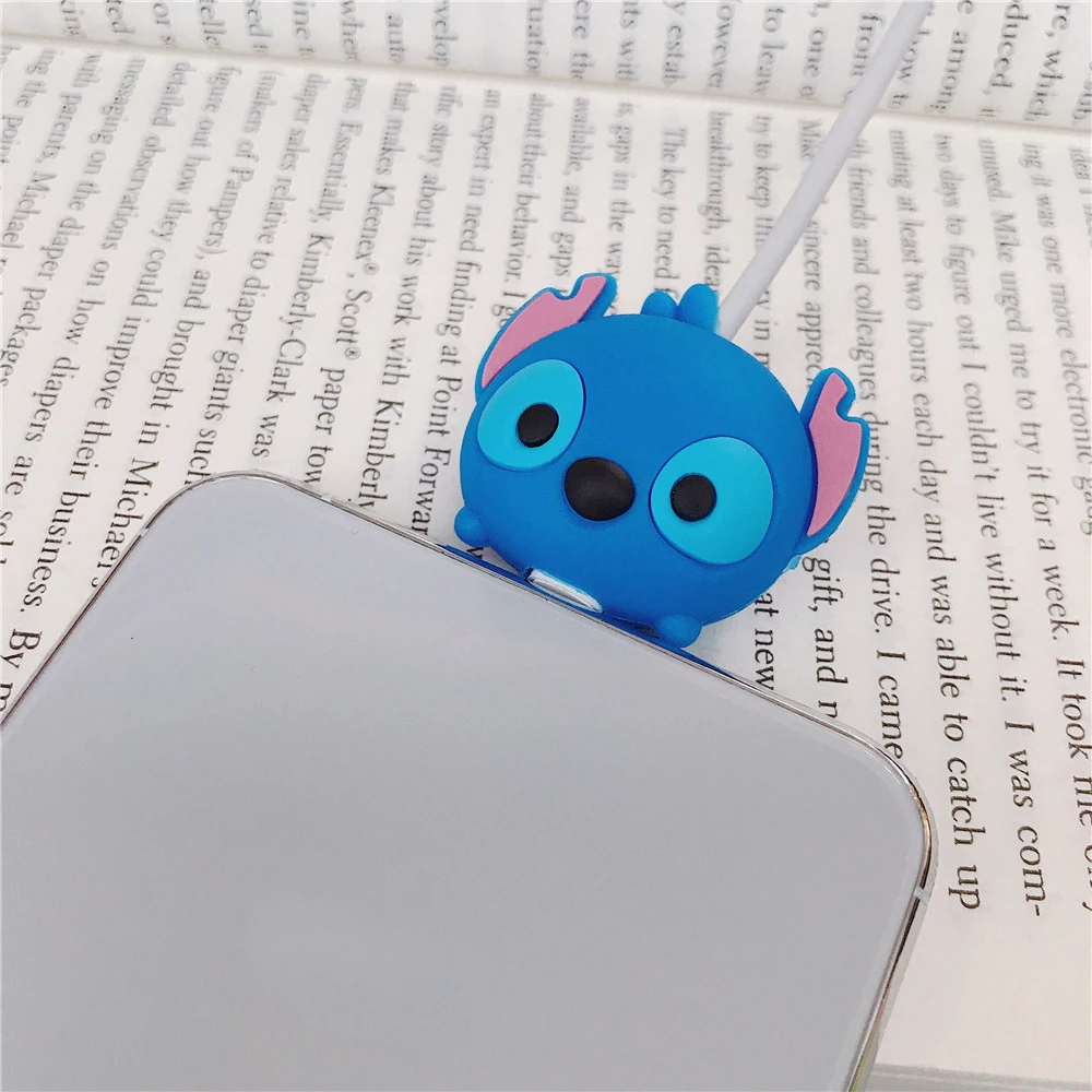 Disney Stitch Mickey USB Data Line Head Protection Cover Cartoon Phone Charger Cable Protector Case DIY Accessories Gifts