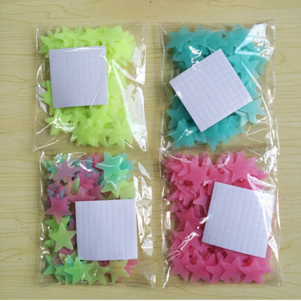 

100Pcs Fluorescent Glow Stars Luminous 3D Wall Stickers Baby Kids Bedroom Ceiling Decor Kids Bedroom Decor for Boys Girls