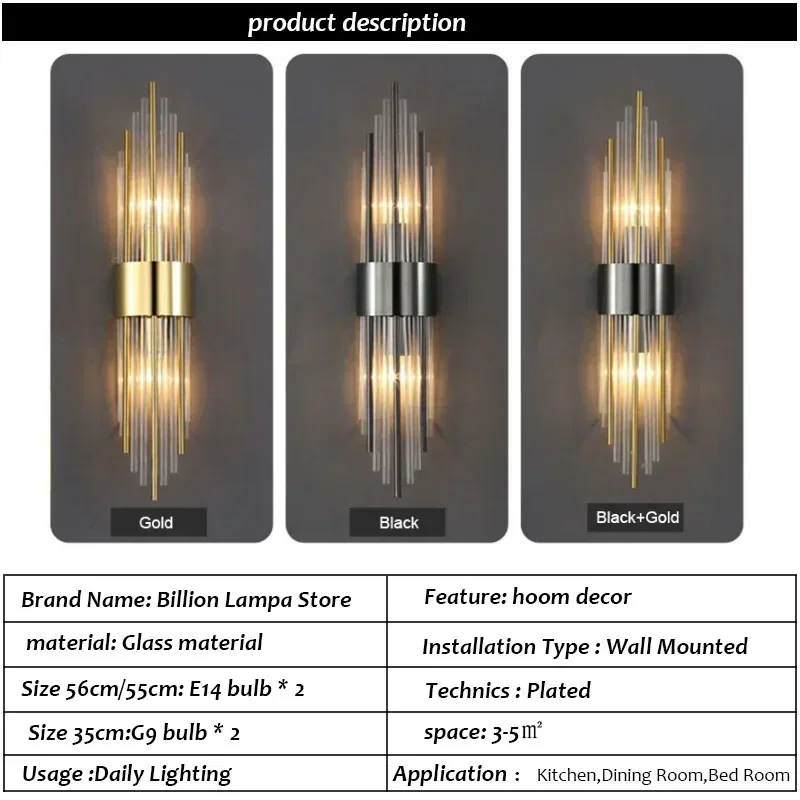 Luxury Wall Lamp Modern LED Gold Wall Light Indoor Lighting Wall Sconce Home Decor for Living Room Bedroom Bedside Stairs