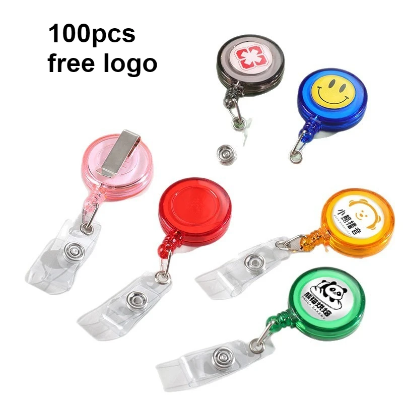 

100pcs Free Custom Logo Retractable Badge Reel with Belt Clip for ID Card Name Holder Office Name Tag