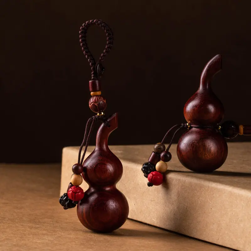 Ebony and Rosewood Gourd Car Keychain Exquisite Pendant Rope for Mobile Phones and Bags for Men and Women Gifts