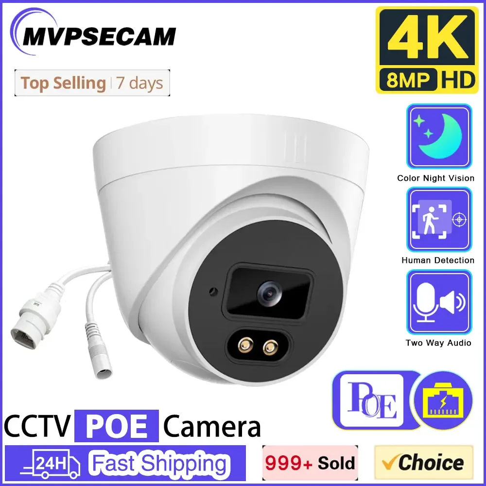 

8MP Wire CCTV IP Dome Security Camera 4K 2 Way Audio Indoor POE Video Surveillance Camera Color Night Vision Monitoring IP Cam