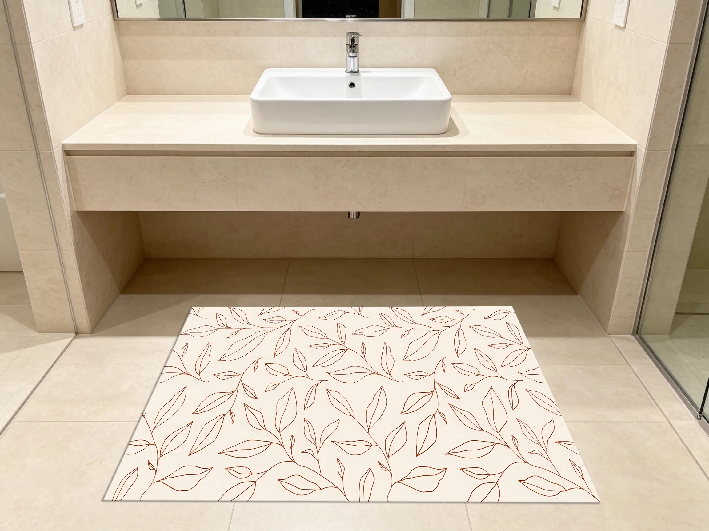 2D Large Rug, Simple Branch & Leaf Line Drawing, Refreshing Soothing Style, Living Room & Bedroom