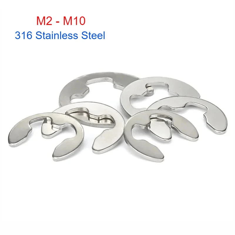 316 Stainless Steel Open Retaining Ring E Type Circlip Buckle e-Shape Circlip Pliers M2.5 M3 M3.5 M4 M5 M6 M7 M8 M10