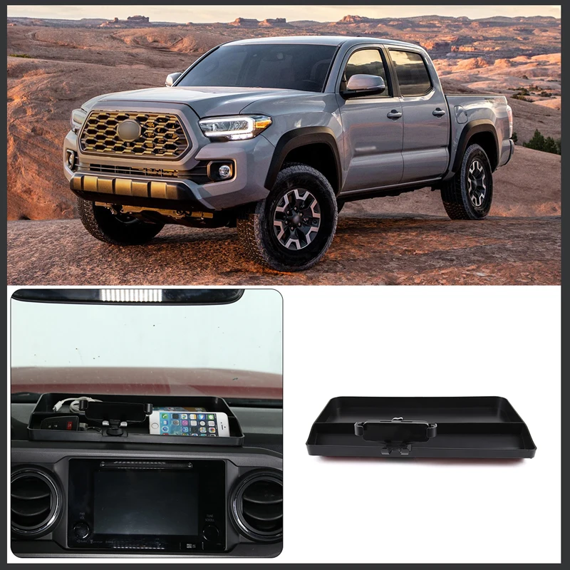 

For 2016-2020 Toyota Tacoma ABS Black Car Dashboard Multifunctional Storage Box Phone Holder Car Interior Accessories