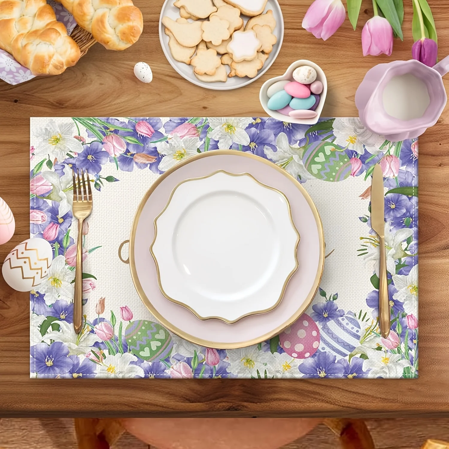 1pc, It Is a Resurrection Placemat, Featuring Easter Eggs, Christian Crosses, Lilies, And Spring Themes for Jesus' Resurrection,