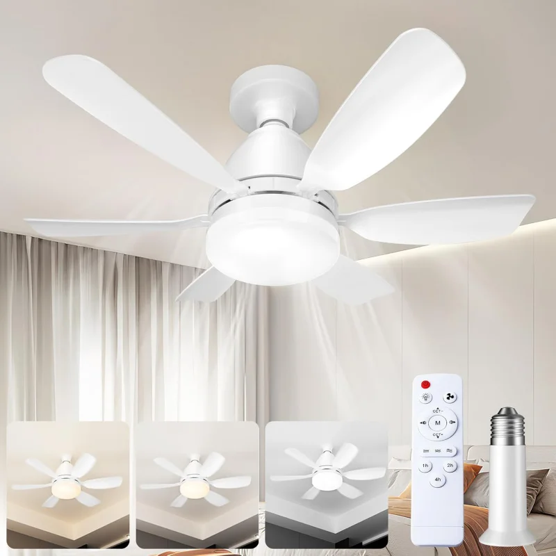 

Socket Fan Light Ceiling Fans with Lights and Remote, Dimmable LED 3 Colors 3000K-6500K, 1556 Lumens Light Bulb Screw in Ceiling