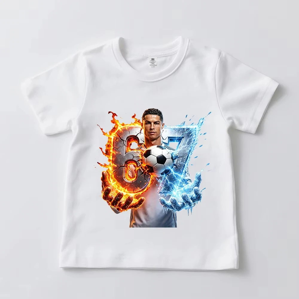 2026 Kids Adults Fire Ice Number Football Graphic Short Sleeve T Shirt Sports Theme Print Casual Daily Tee Top